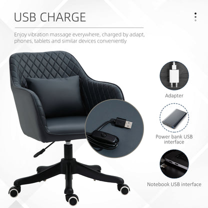 PU Leather Office Chair, Desk Chair, Makeup Vanity Chair with Massage Lumbar Pillow and Rolling Wheels for Bedroom and Home