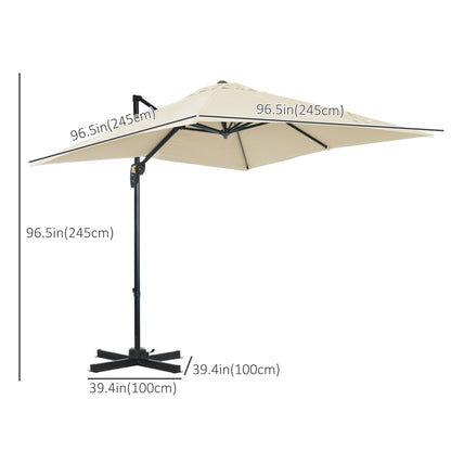 2.5 x 2.5m Patio Offset Parasol Umbrella Cantilever Hanging Aluminium Sun Shade Canopy Shelter 360° Rotation