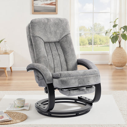 Swivel Recliner Chair with Footrest, Manual Recliner Armchair with Wooden Base