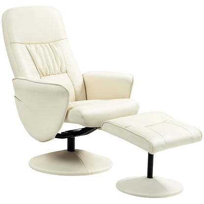 Swivel Recliner Chair with Footstool, PU Leather Armchair and Ottoman with High Back and Round Base for Living Room