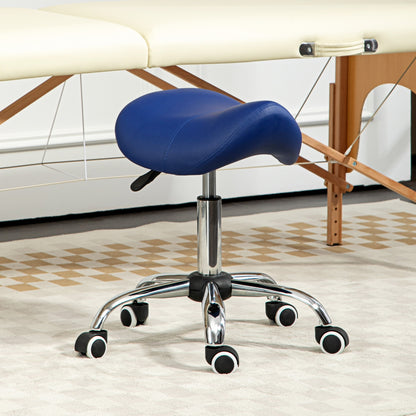 Saddle Stool, Height Adjustable Salon Chair for Massage Spa, Faux Leather, Dark Blue