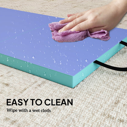 Foldable Gymnastics Mat, 6 ft Long & Four Folding Thick Exercise Tumbling Mat with Carrying Handles, Green & Purple