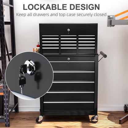 14 Drawer, Two-Part Tool Storage Chest on Wheels - Black