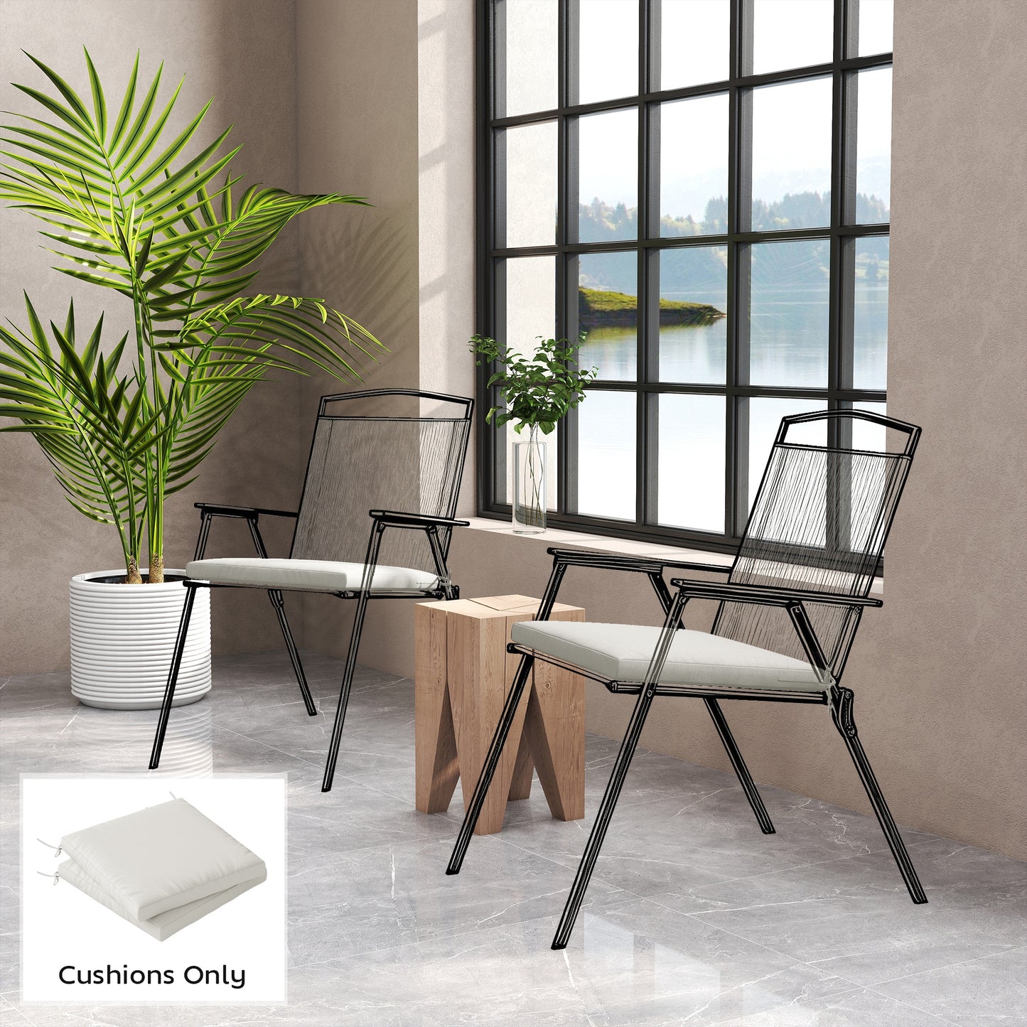 Outdoor Seat Cushions Set of 2 with Ties, Waterproof Garden Seat Pads, Cream White