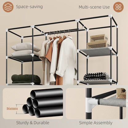 Clothes Storage Organiser with Hanging Rail, Shelves, Portable Wardrobe, Foldable Fabric Wardrobe, Light Grey