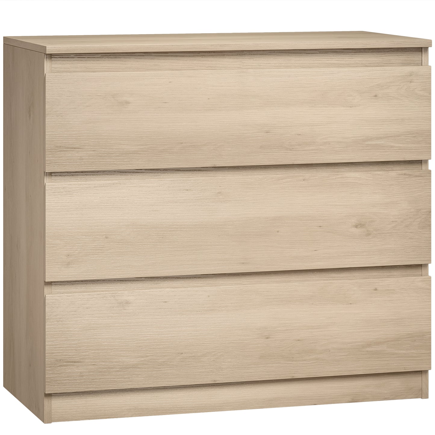 3-Drawer Storage Organiser Unit, Chest of Drawers for Bedroom, Living Room, 80 x 39 x 73cm, Oak