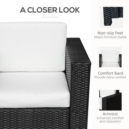 Single Seater Rattan Chair Sofa with 10 cm Thick Padded Cushion, All-Weather PE Wicker Weave Garden Armchair with Armrests