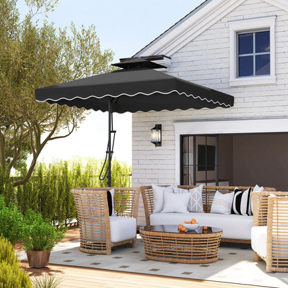 2.5m Cantilever Parasol with Easy Lever, Square Double Top Garden Parasol Umbrella with Ruffles and Cross Base