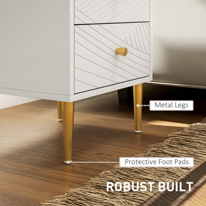 Elegant Two-Drawer Bedside Table - White/Gold-Tone