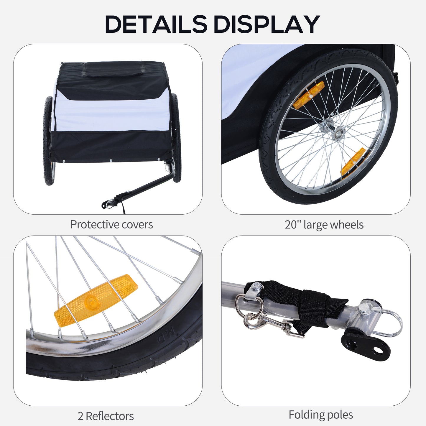 Bike Trailer Cargo in Steel Frame Extra Bicycle Storage Carrier with Removable Cover and Hitch (White and Black)