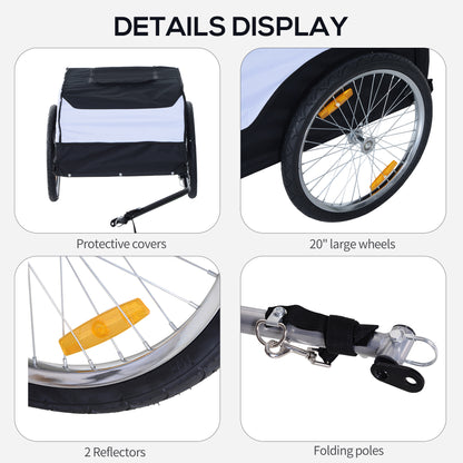 Bike Trailer Cargo in Steel Frame Extra Bicycle Storage Carrier with Removable Cover and Hitch (White and Black)