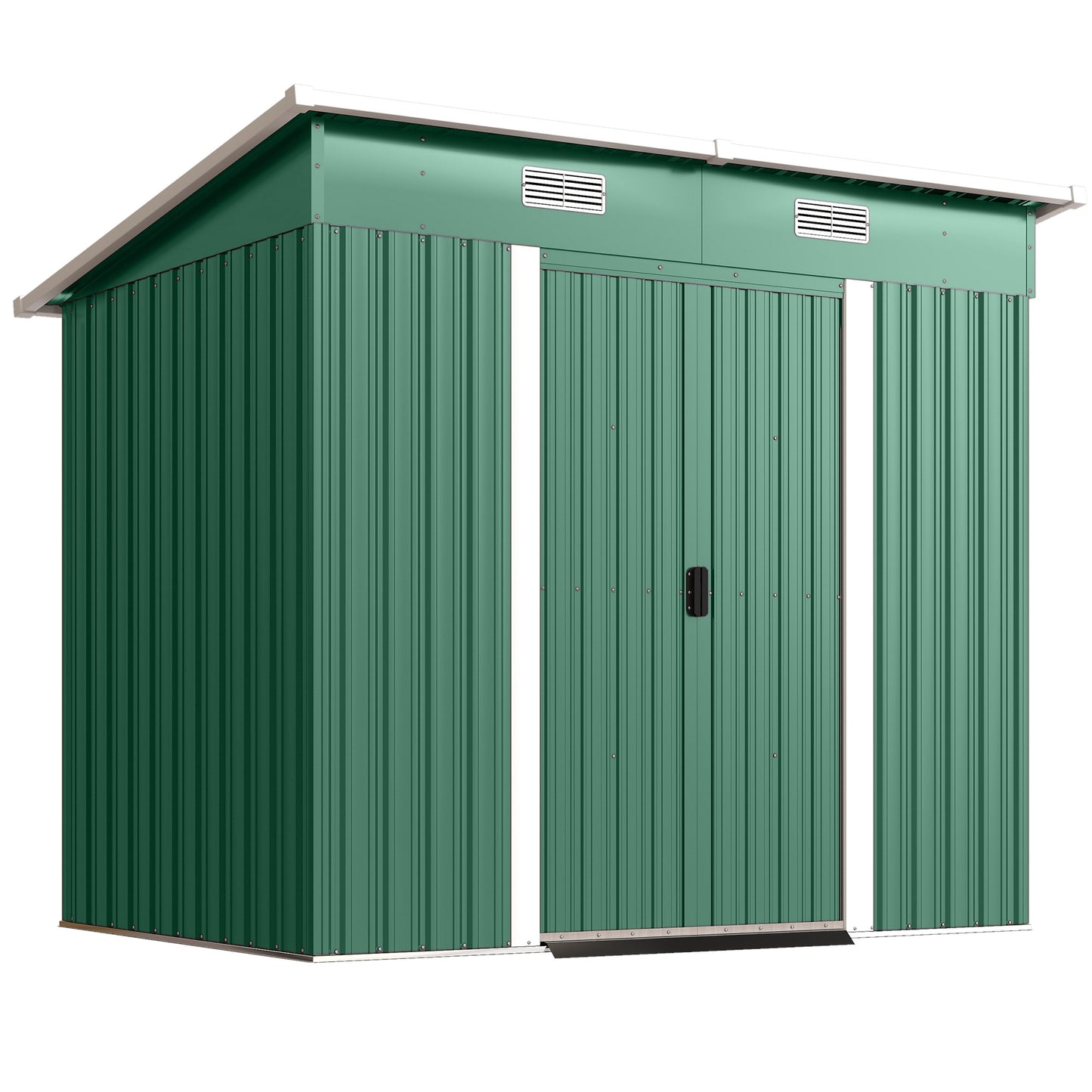 7 x 4ft Outdoor Storage Shed with Foundation Kit, Lean to Metal Garden Shed for Log, Rubbish Bin, Tool, Bike, Green