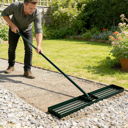 Lawn Levelling Rake, 113 x 26 cm Lawn Leveller Lute with 169 cm Handle for Grass Soil Sand Yard Golf Course