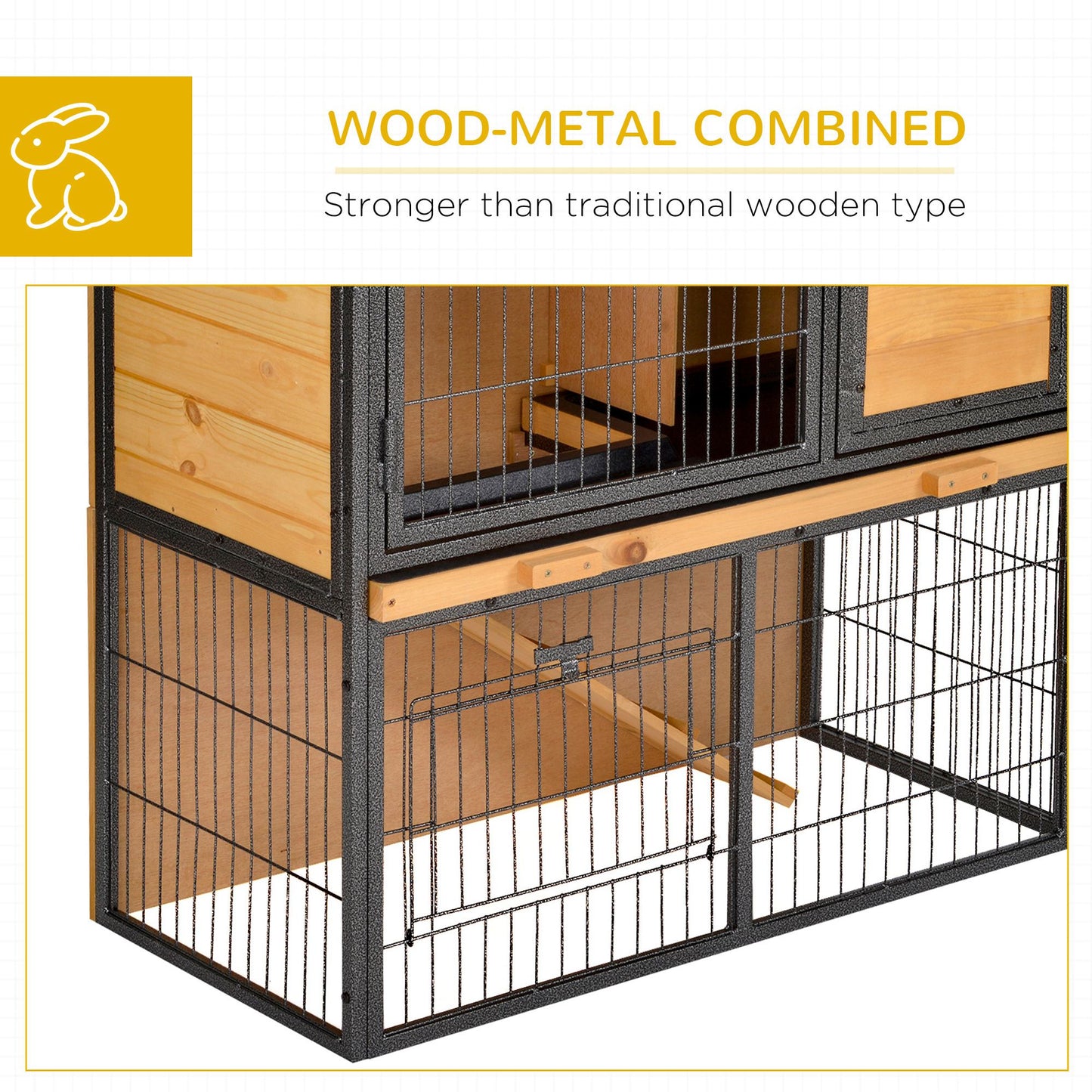 Guinea Pig Hutch Rabbit Hutch Wood-metal Elevated Pet House Bunny Cage with No-Leak Tray Ramp Openable Roof Outdoor 89.5 x 45