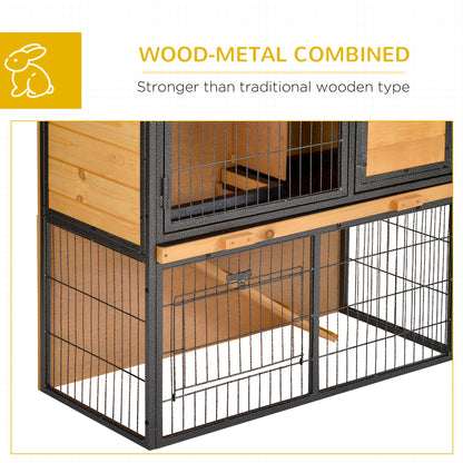 Guinea Pig Hutch Rabbit Hutch Wood-metal Elevated Pet House Bunny Cage with No-Leak Tray Ramp Openable Roof Outdoor 89.5 x 45