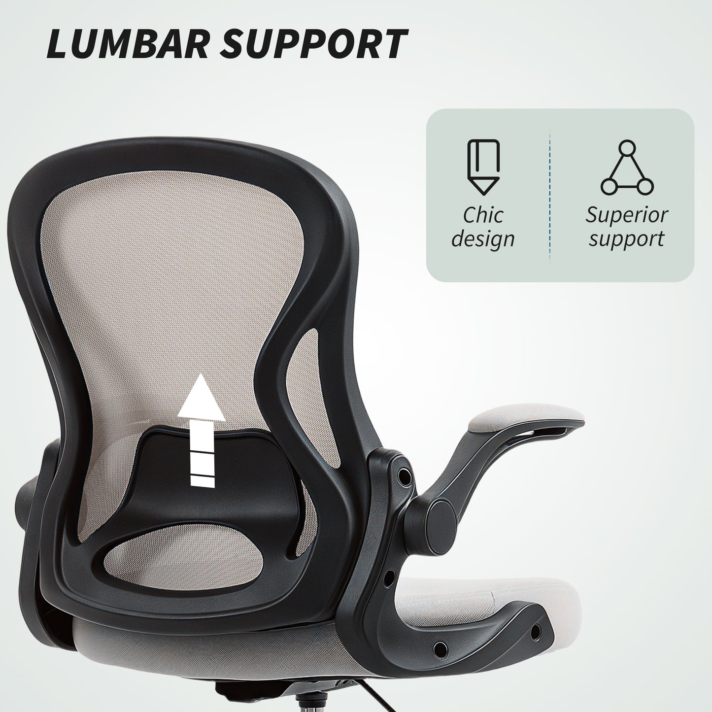 Adjustable Mesh Standing Desk Chair with Flip-up Armrests Lumbar Support Armrests Adjustable Footrest Ring Grey