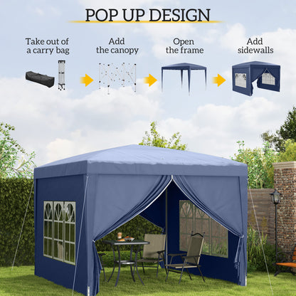 3x3(m) Pop-Up Gazebo, with Curtain Walls and Windows, Blue