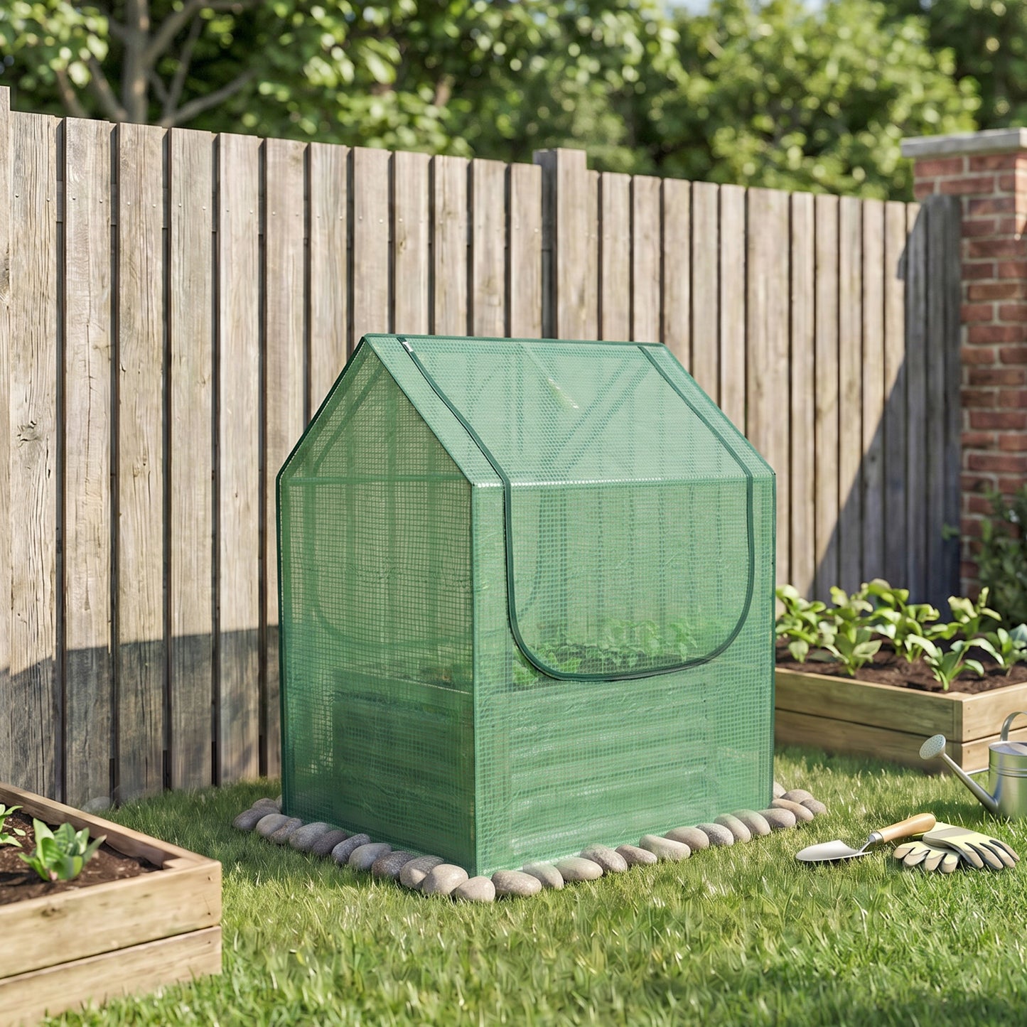 61 x 61cm Garden Planter Bed, with Cover - Green and Silver