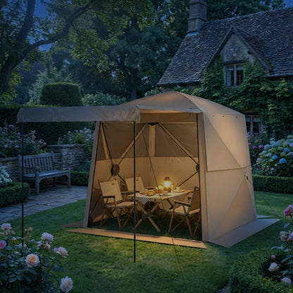 Pop Up Gazebo Waterproof Instant Shelter with Awning Mesh Windows for Camping Patio 2 x 2 m, Khaki