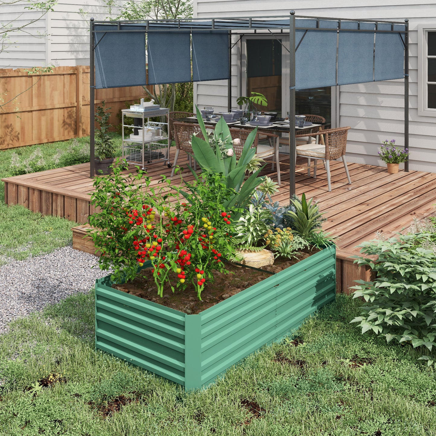 Raised Beds for Garden, Galvanised Steel Outdoor Planters with Multi-reinforced Rods, 180 x 90 x 59 cm, Light Green