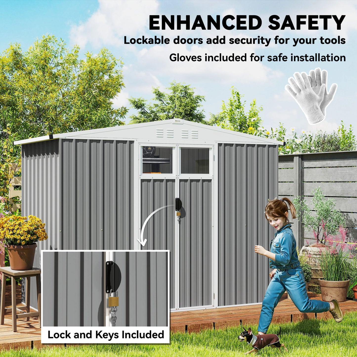 8 x 4 ft Metal Garden Shed, Garden Storage Shed with Window, 4 Vents and Lockable Door