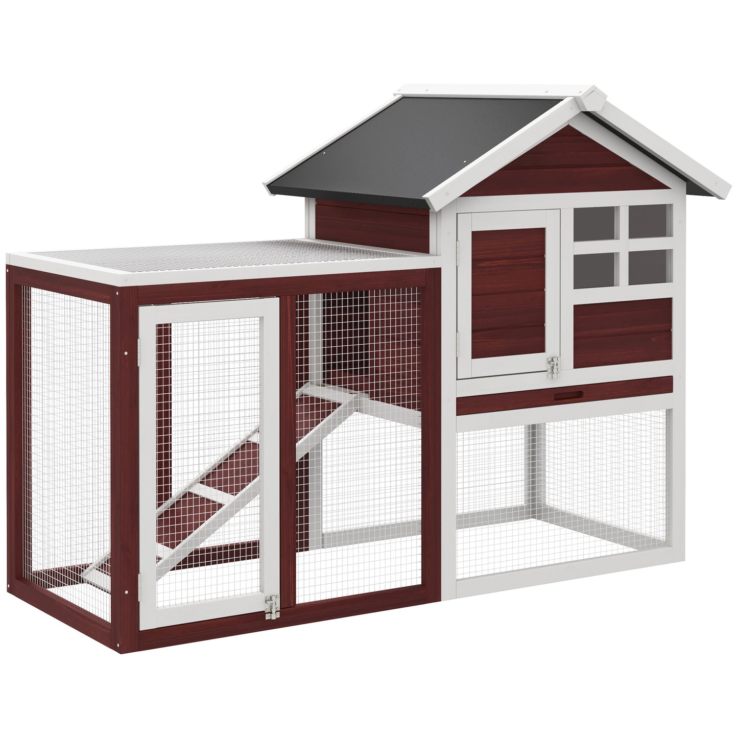 Rabbit Hutch Outdoor Wooden Guinea Pig Hutch Rabbit Run Bunny Cage Small Animal House Pull-Out Tray, Brown, 124 x 63 x 93 cm