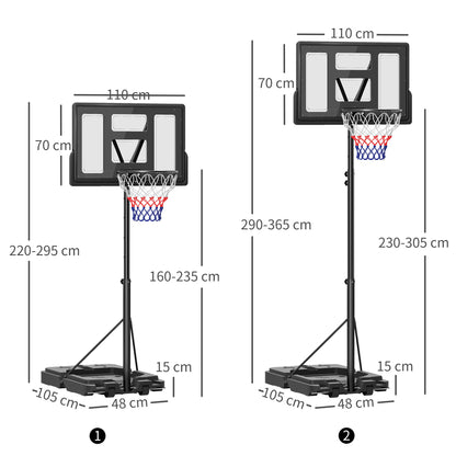 2.3-3.05m Basketball Hoop and Stand, with Weighted Base, Wheels, Black