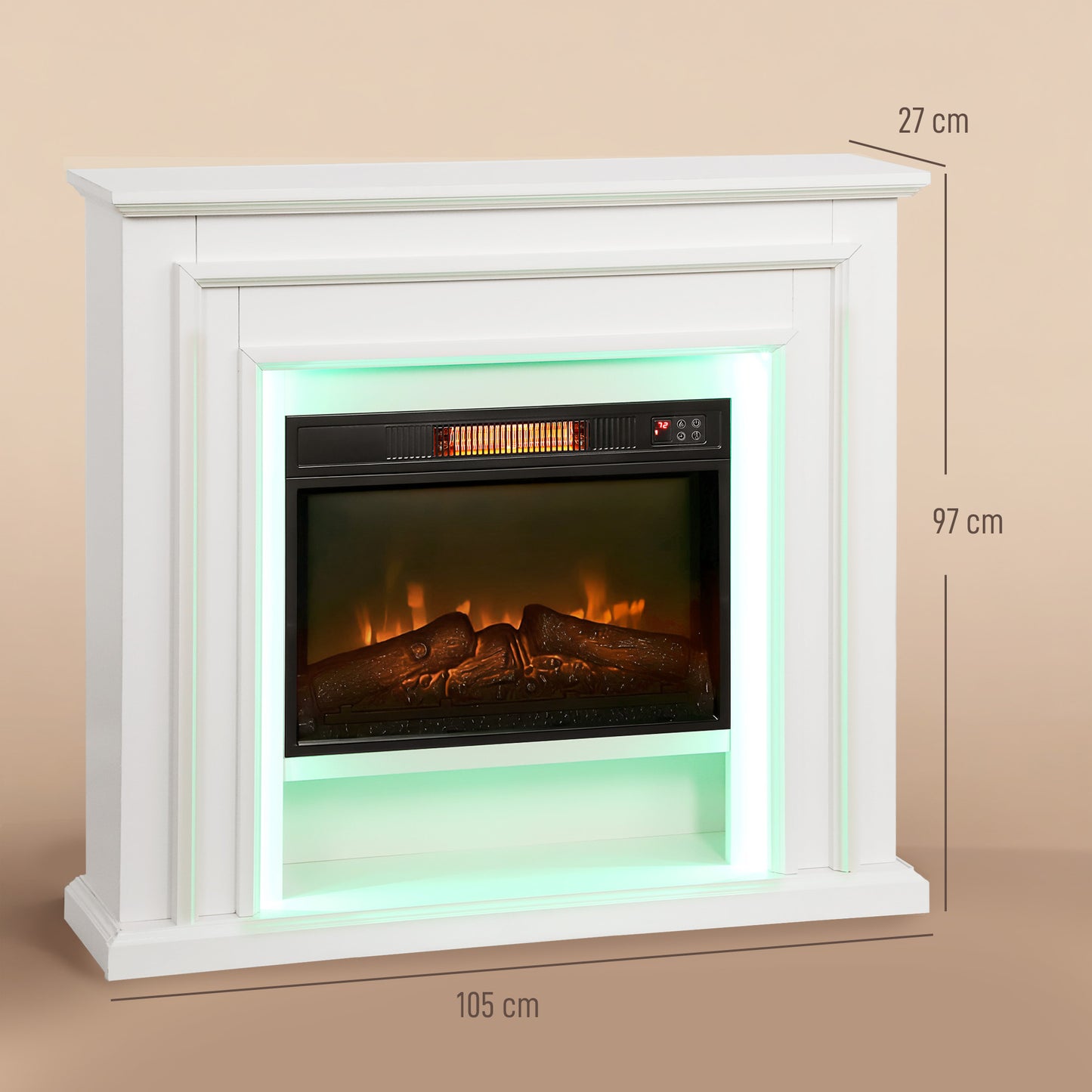 4777 BTU Multicolour LED Electric Fireplace - White