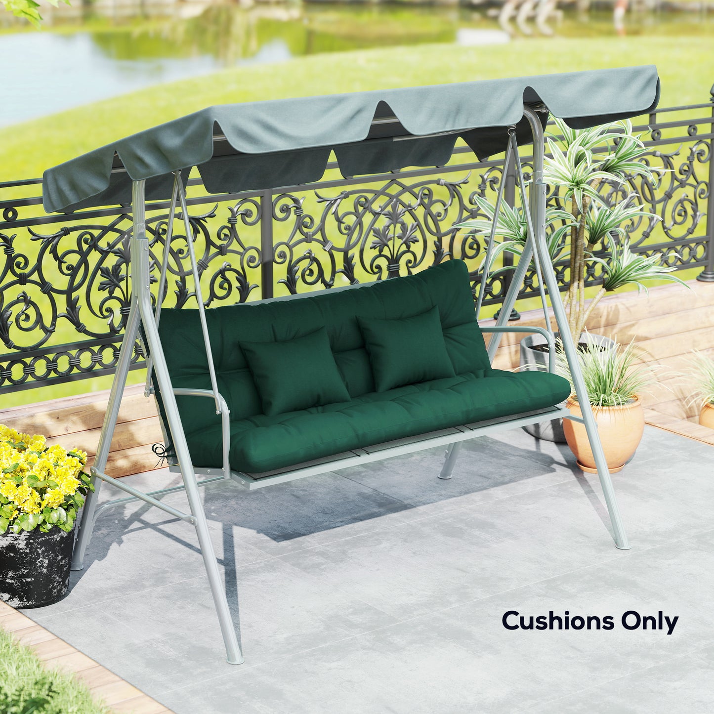 Outdoor Seat Cushions Back Cushion with 2 Pillows, Water Repellent Seat Pads for 3-Seater Chair, Green