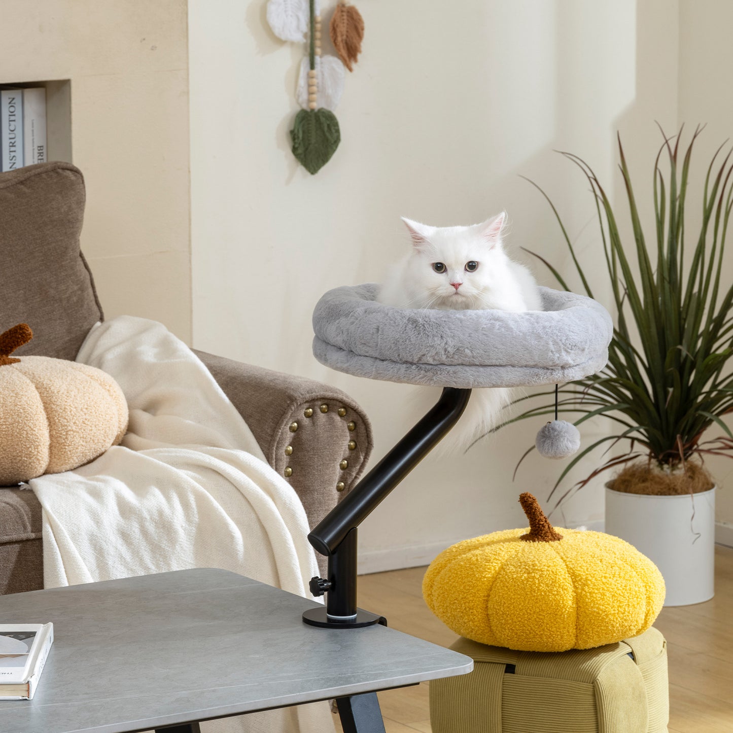 Cat Desk Bed, Cat Hammock 360° Rotatable Adjustable for Window, Table, Work, Grey