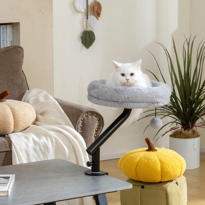 Cat Desk Bed, Cat Hammock 360° Rotatable Adjustable for Window, Table, Work, Grey