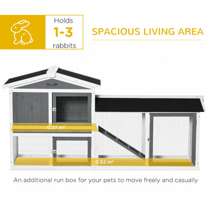 Rabbit Hutch Outdoor, 2-Tier Guinea Pig Hutch, Wooden Small Animal House with Rabbit Run Box, Slide-out Tray, Ramp