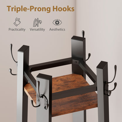Industrial-Style Four Shelf Coat Stand - Brown/Black