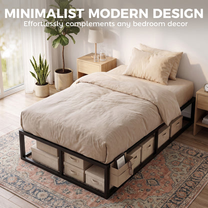 12 Slats Metal Platform Bed Frame, 3ft Single Bed Frame with Storage Bag and Anti-Slip Pads, Black
