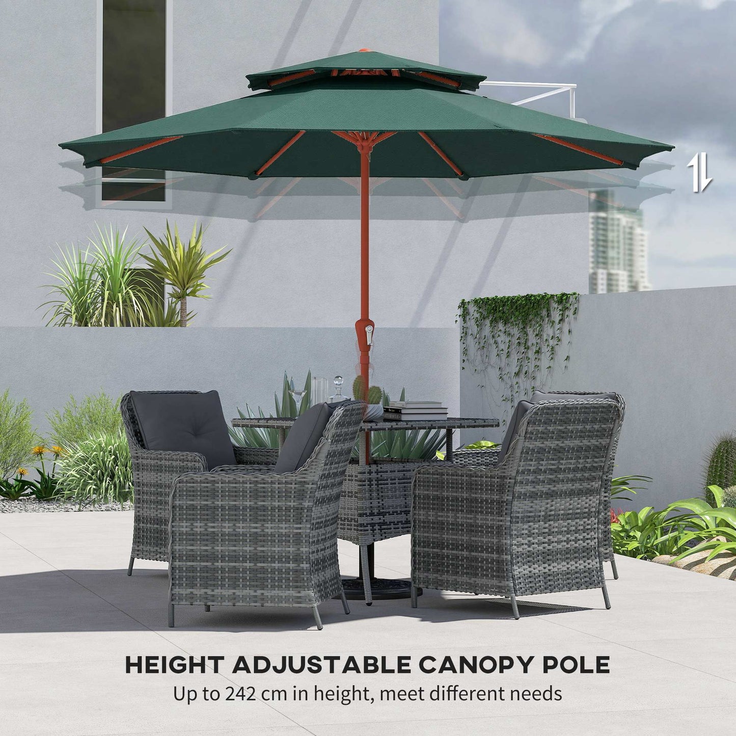 2.7 m Garden Parasol with Double Top Outdoor Market Table Umbrella with Crank System, Green
