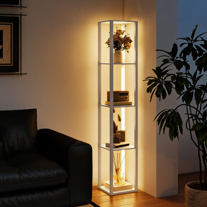 Floor Lamp with Shelves and 3 Brightness Levels - White