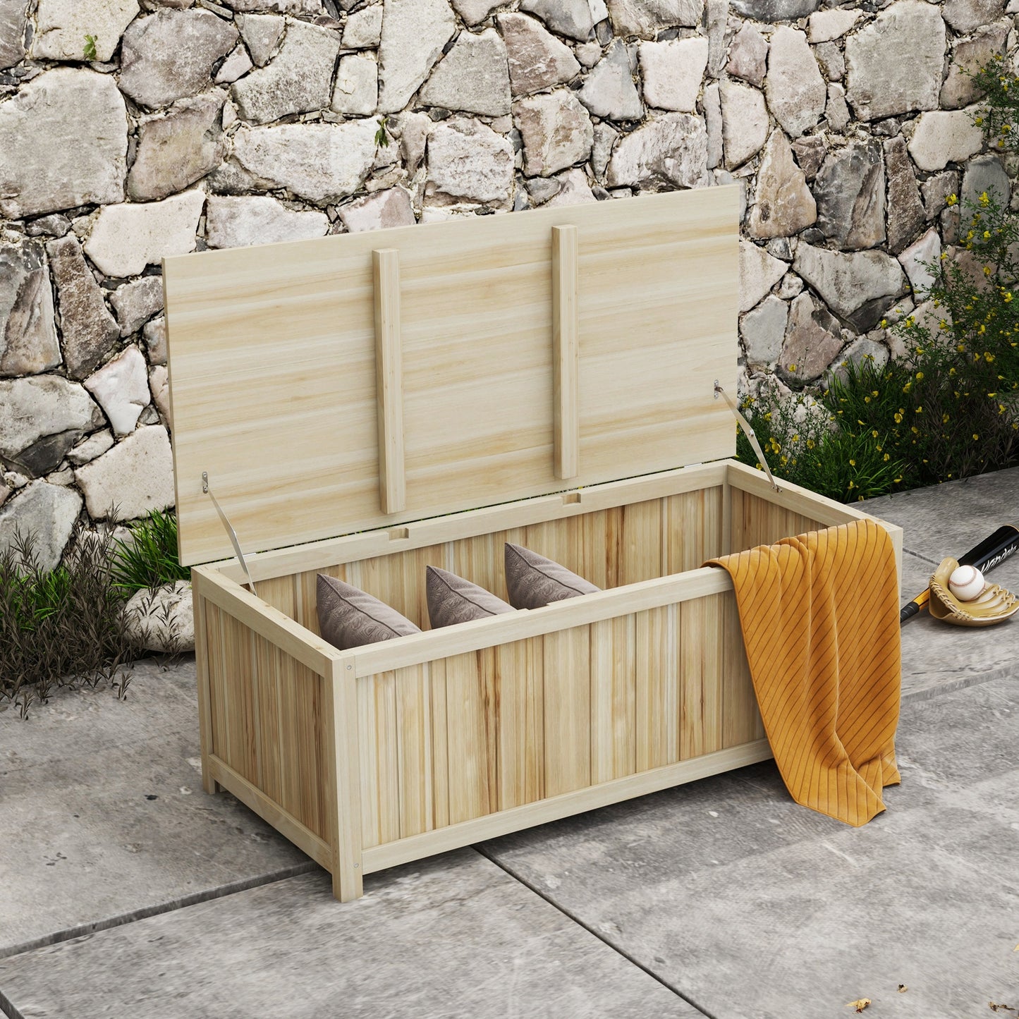 172 Litre Outdoor Storage Box, Wooden terrace Box Garden Storage Container, Natural