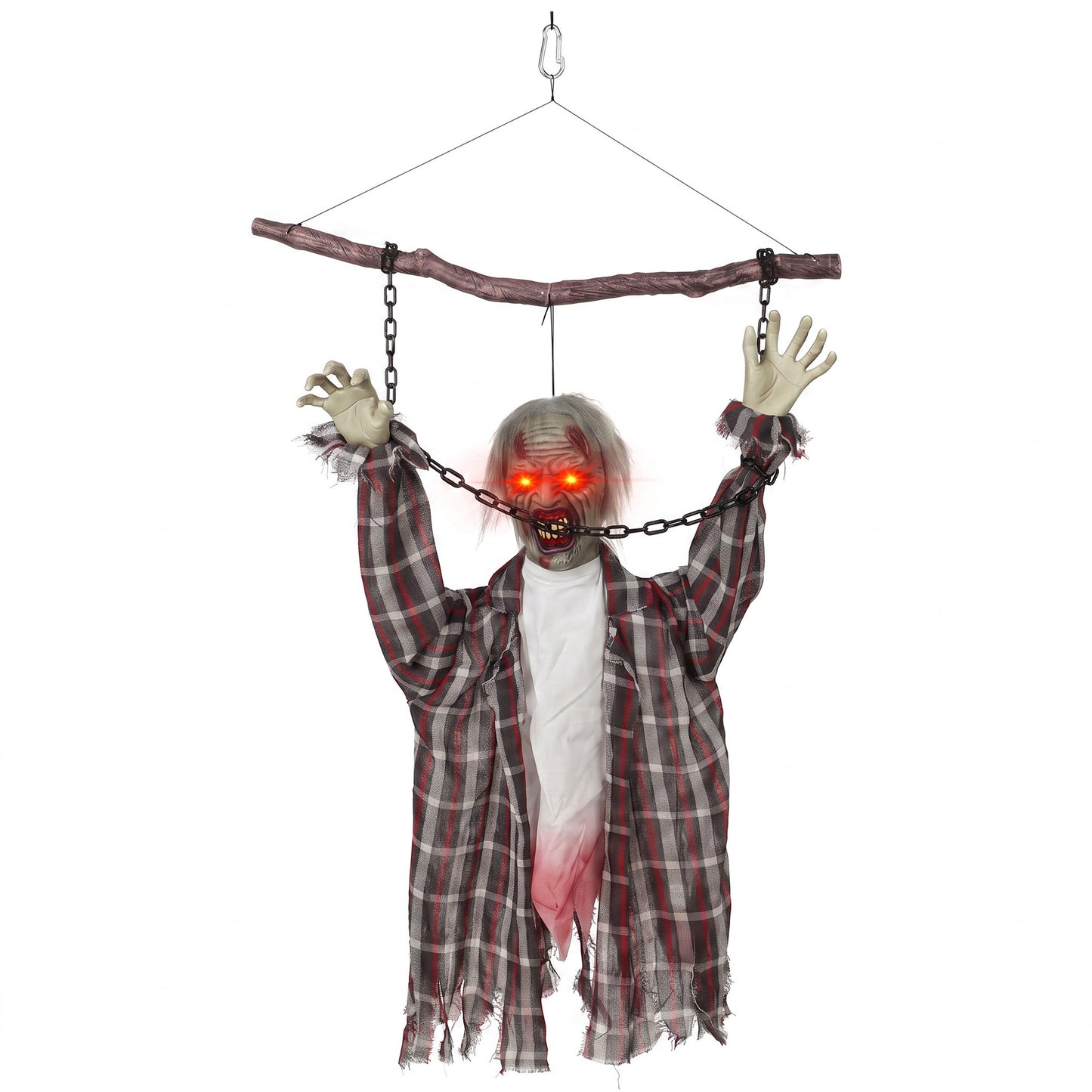 110cm Screaming Animated Hanging Halloween Decoration, Sound Touch Activated Zombie Decor with Glowing Red Eyes