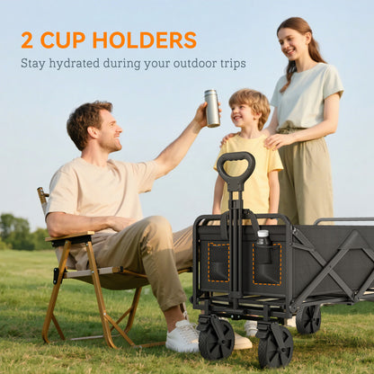 Folding Steel Frame Garden Storage Cart, with Wheels and Handle - Black