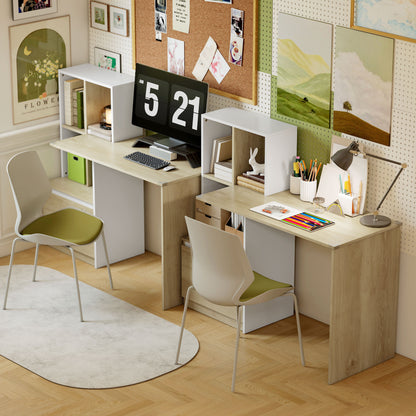 Computer Desk, Office Desk with Bookshelf, File Drawer and Legal Hanging File Holders, Oak Wood Effect