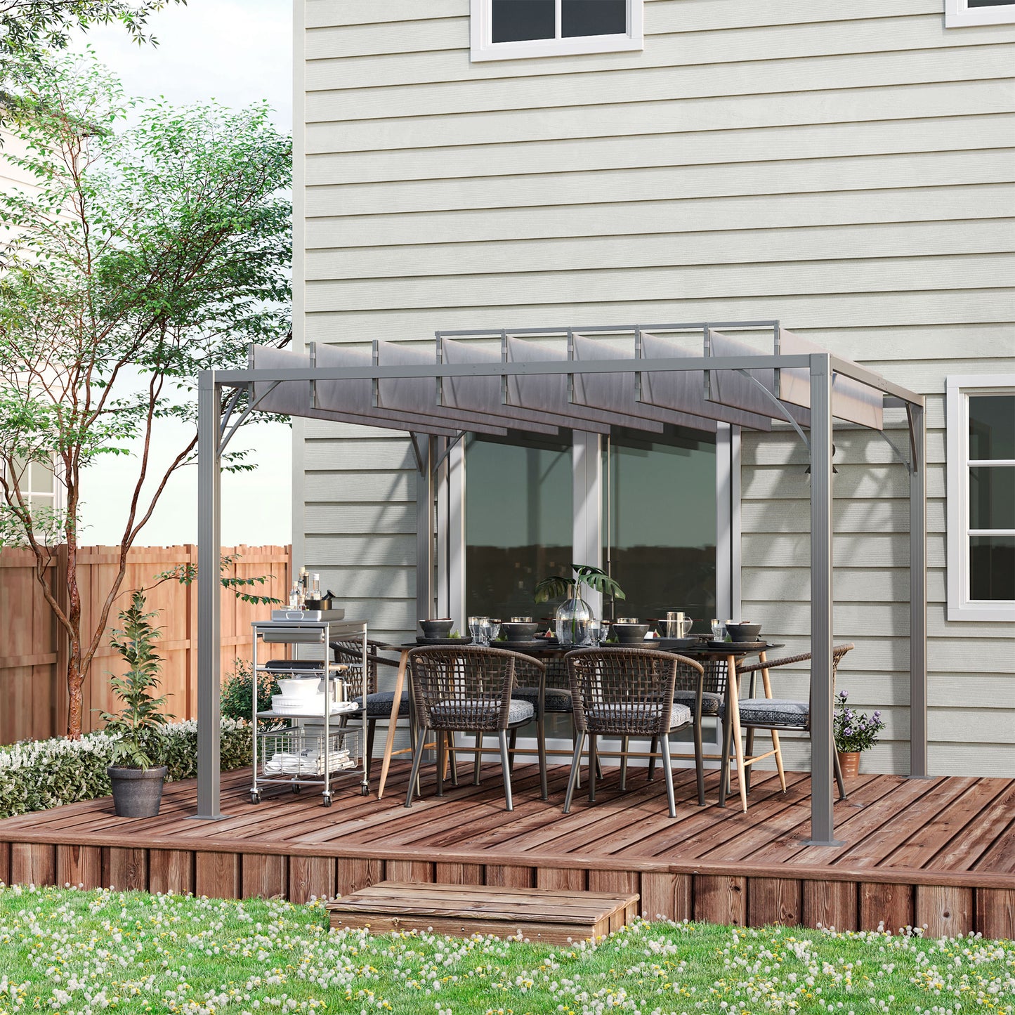 3 x 3(m) Outdoor Pergola with Retractable Roof, Aluminium Louvered Patio Gazebo Canopy for Garden, Patio, Grey