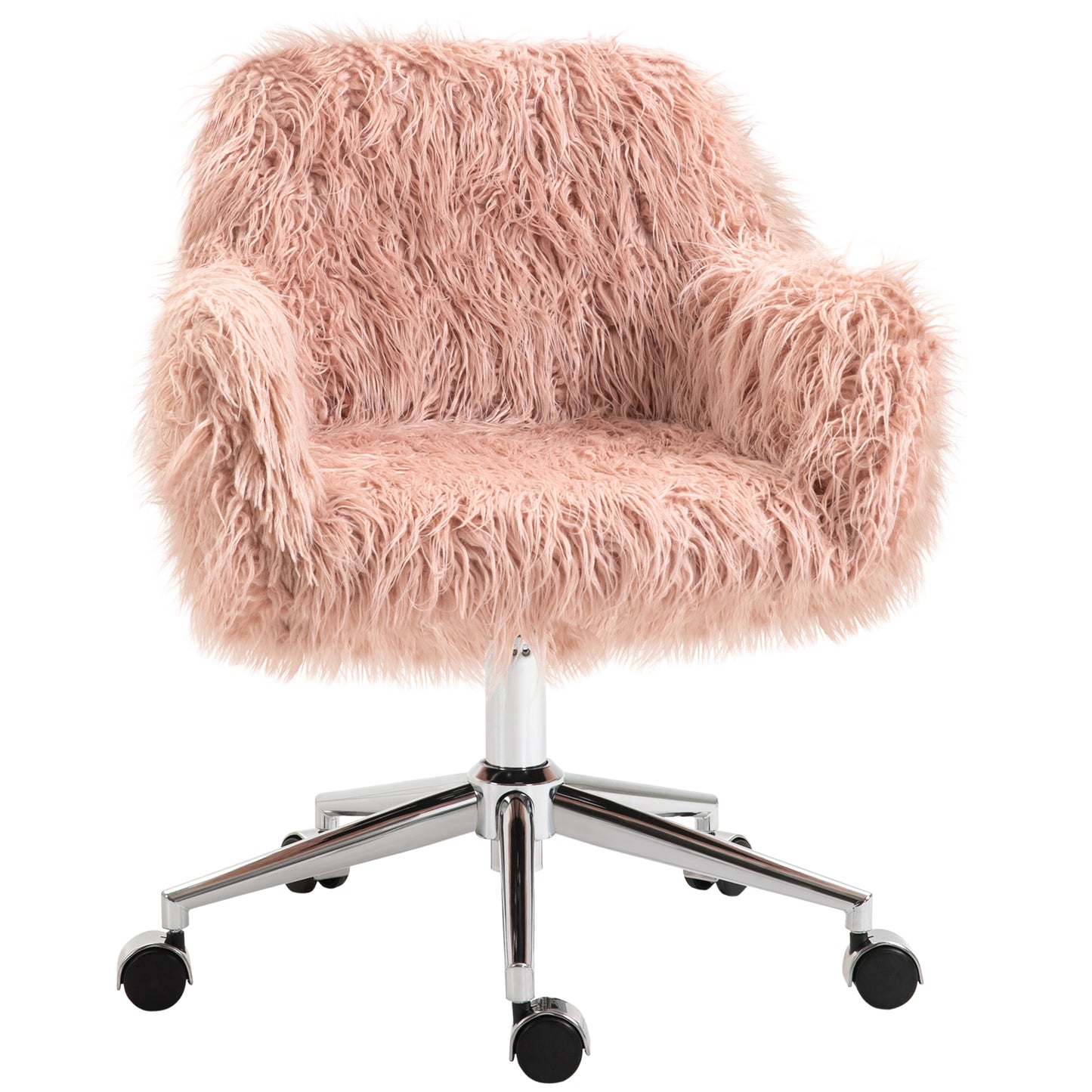 Faux Fur Desk Chair, Rolling Swivel Makeup Chair with Adjustable Height, Armrets for Home Office, Bedroom, Pink