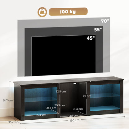 70" TV Stand, with LED Lights and Storage - Black