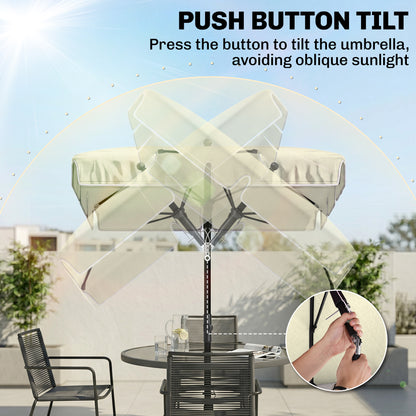 2 x 1.3m Garden Parasol Umbrella, Outdoor Market Table Umbrella with Ruffles & Aluminium Pole