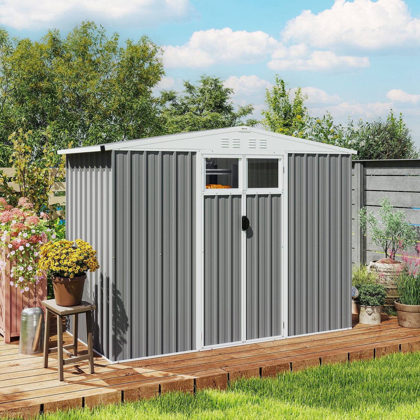 8 x 4 ft Metal Garden Shed, Garden Storage Shed with Window, 4 Vents and Lockable Door