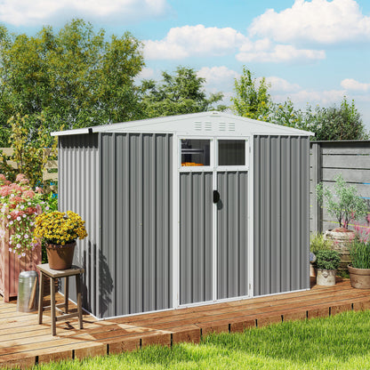 8 x 4 ft Metal Garden Shed, Garden Storage Shed with Window, 4 Vents and Lockable Door