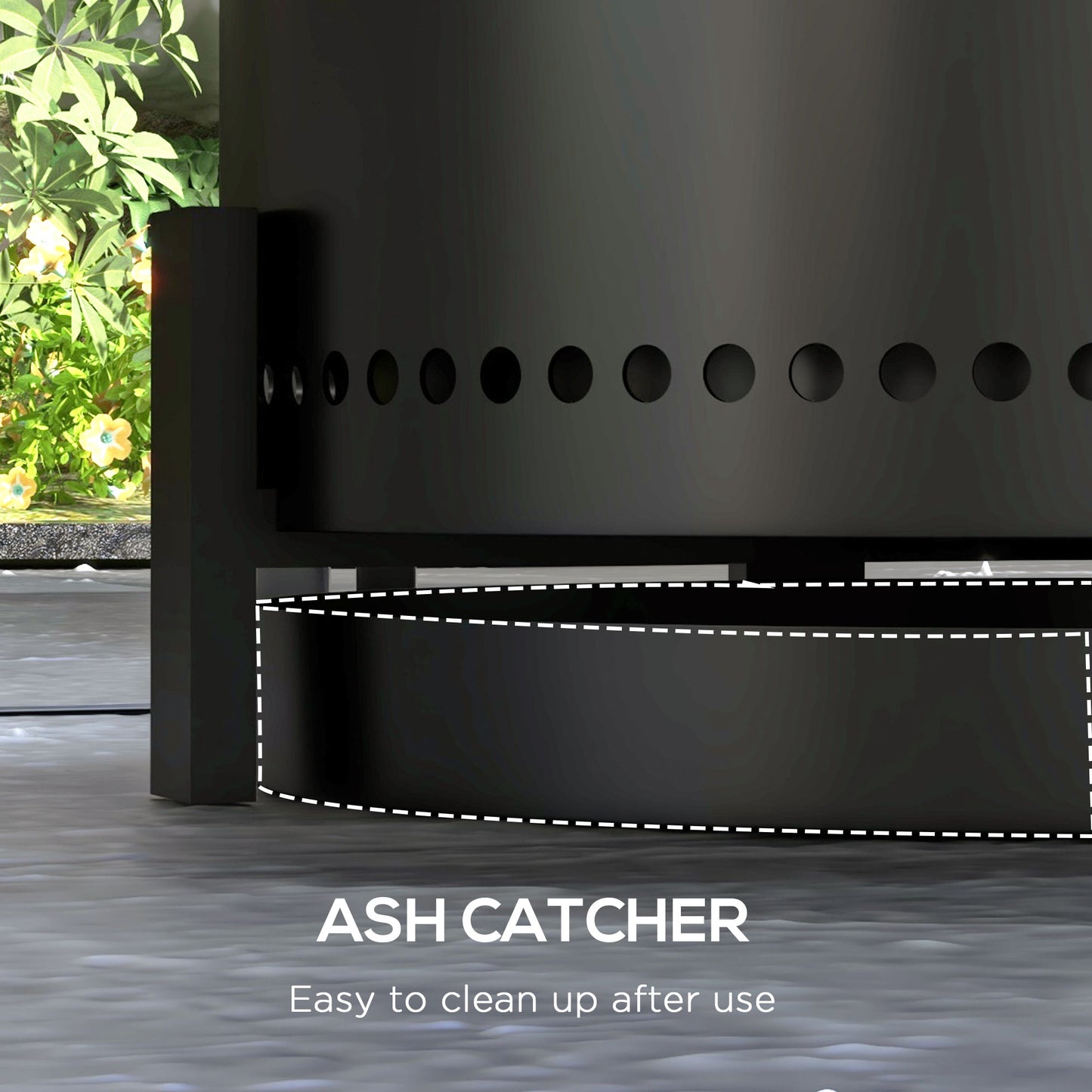 Smokeless Fire Pit with Ash Catcher, 37cm Portable Wood Burning Firepit with Poker for Garden Camping Bonfire Party, Metal