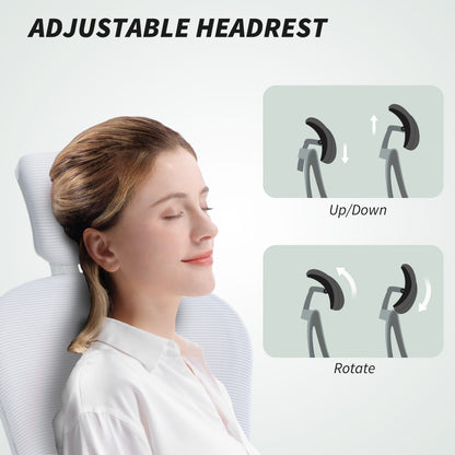 Multi-Adjustable Office Chair, with Lumbar Support, Headrest and Mesh Back - White