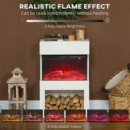 19" Electric Fireplace with Surround, 3D Flame Effect, 6 Colours & 3 Brightness Levels