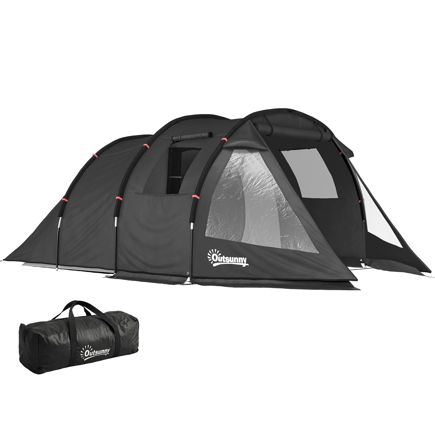 3 Man Tunnel Tent, Two Room Large Camping Tent with Windows, Portable Carry Bag, for Fishing, Hiking, Sports, Festival